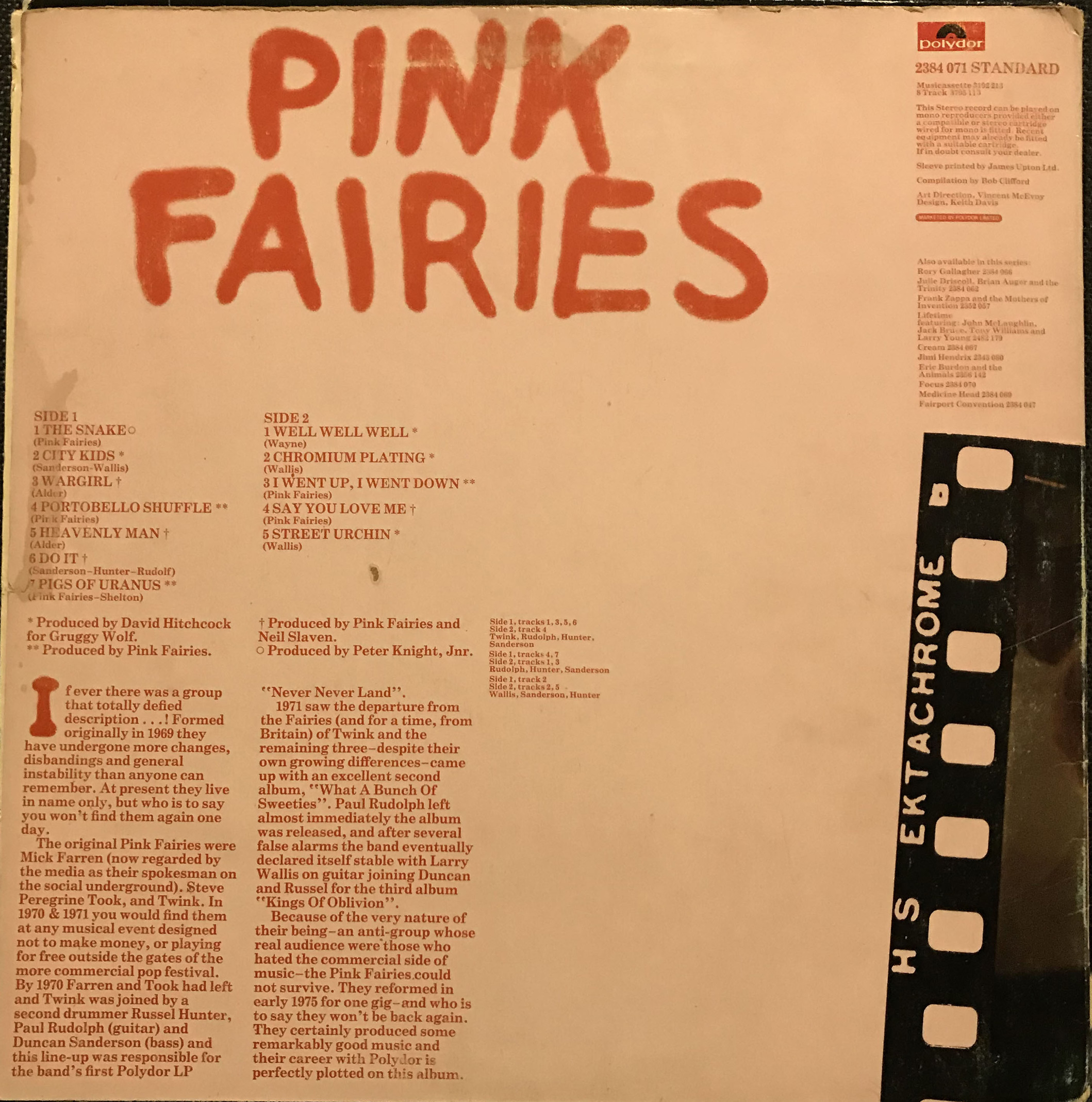 Back cover for album 'Pink Fairies"